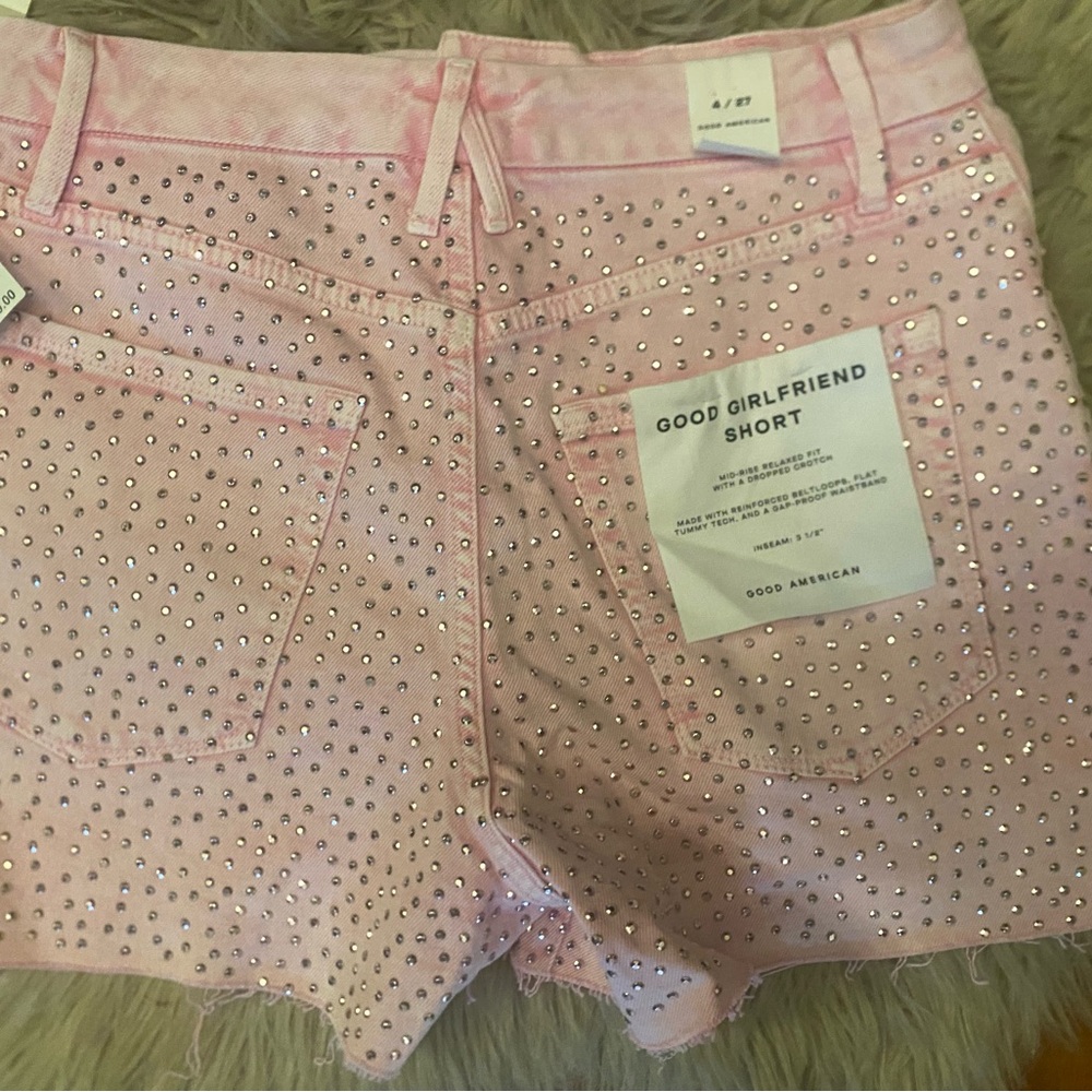 Good American Pink Rhinestone Jean Shorts